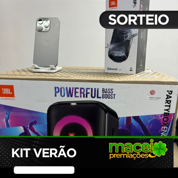 EDICAO 7 - KIT VERAO - 1 JBL PARTYBOX + IPHONE 15 PRO NATURAL + JBL FLIP6